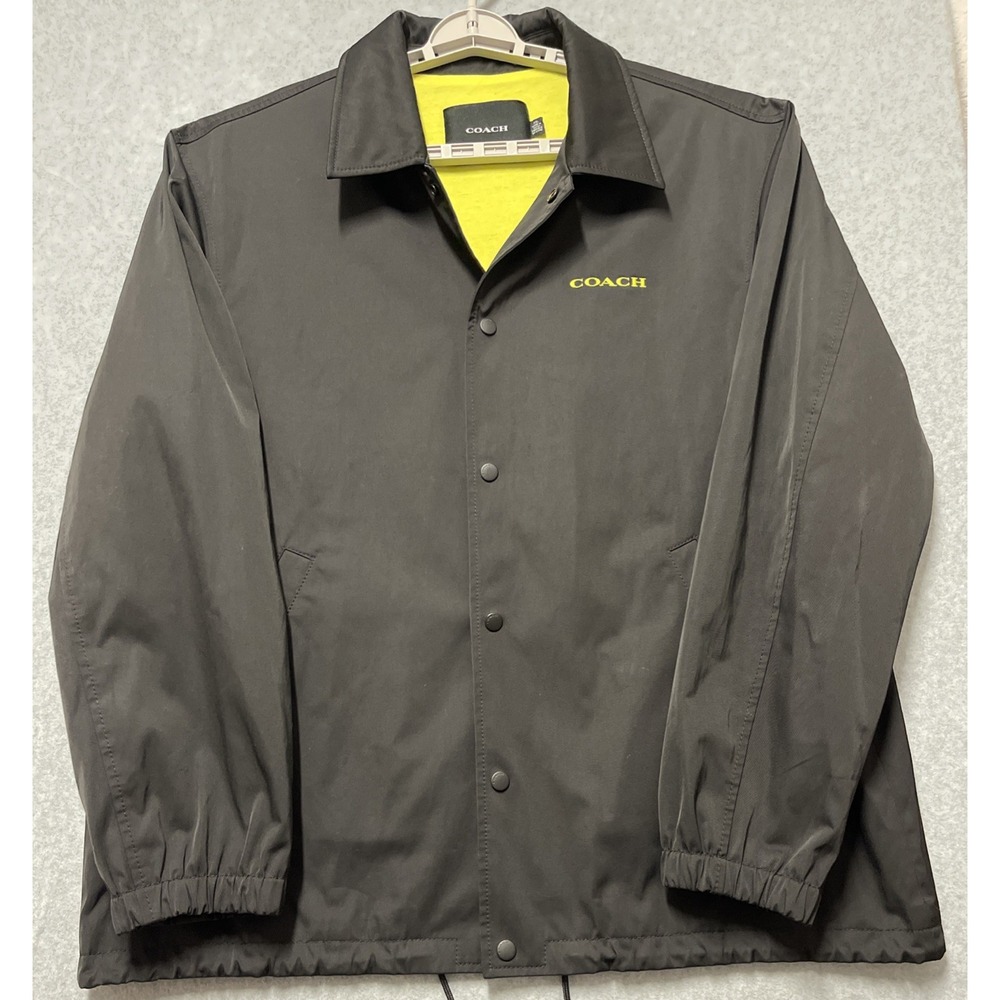 Coach Men's Black Coach Jacket Lime Green Lining Embroidered Logo XXL